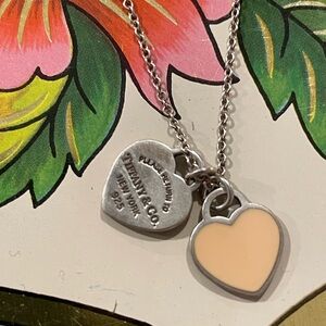 Tiffany & Co. Peach and Silver Heart Tag Necklace